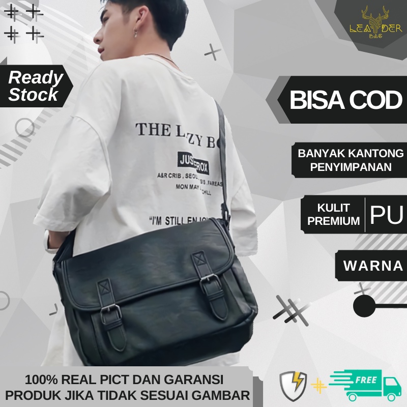 Tas Selempang Kulit Pria Model Terbaru Warna Hitam Berkualitas Atau Tas Messenger Laptop Import B10