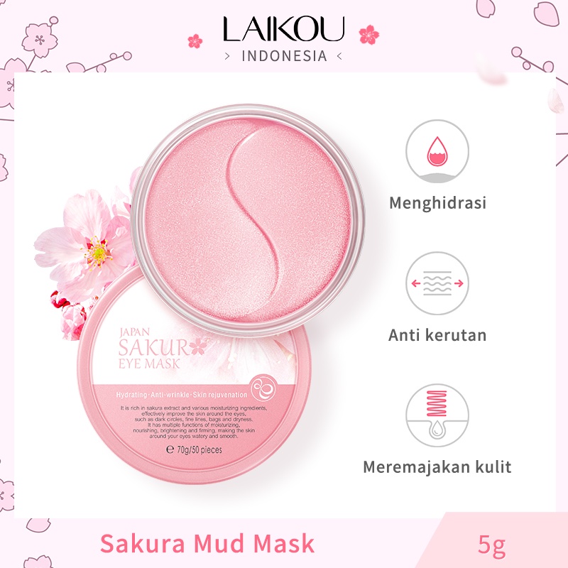 LAIKOU Sakura Eye Mask Memudarkan Kantong Mata Gel Penutup Mata Menghilangkan Lingkaran Hitam Anti Penuaan 50 Pcs