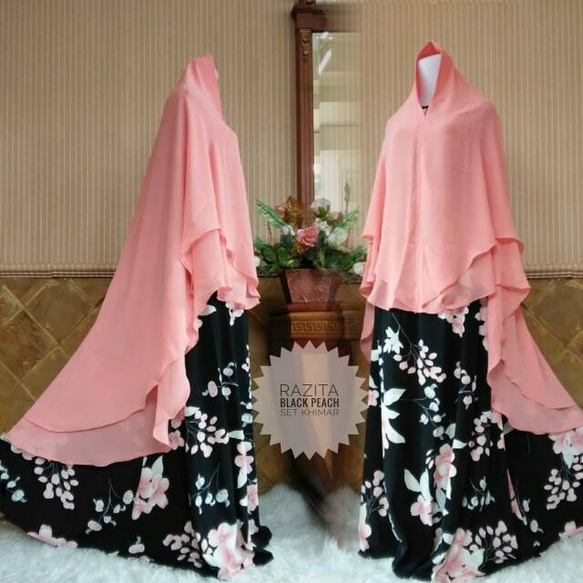 TERBARU  GAMIS MONALISA murah razita peach set hijab syari pinguin kekinian / maxi dress wolfis