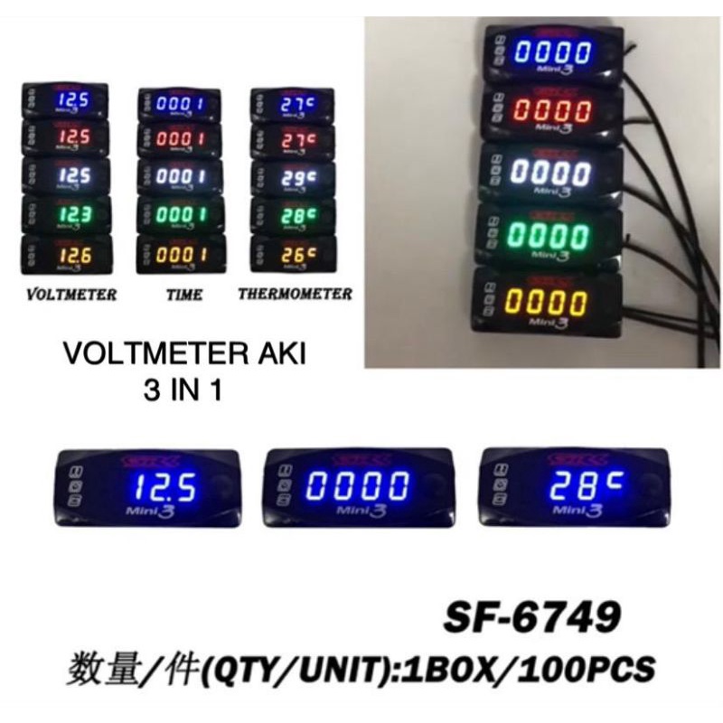 voltmeter jam digital temperatur suhu / voltmeter aki 3 in 1 / digital voltmeter motor 3 in 1 univer