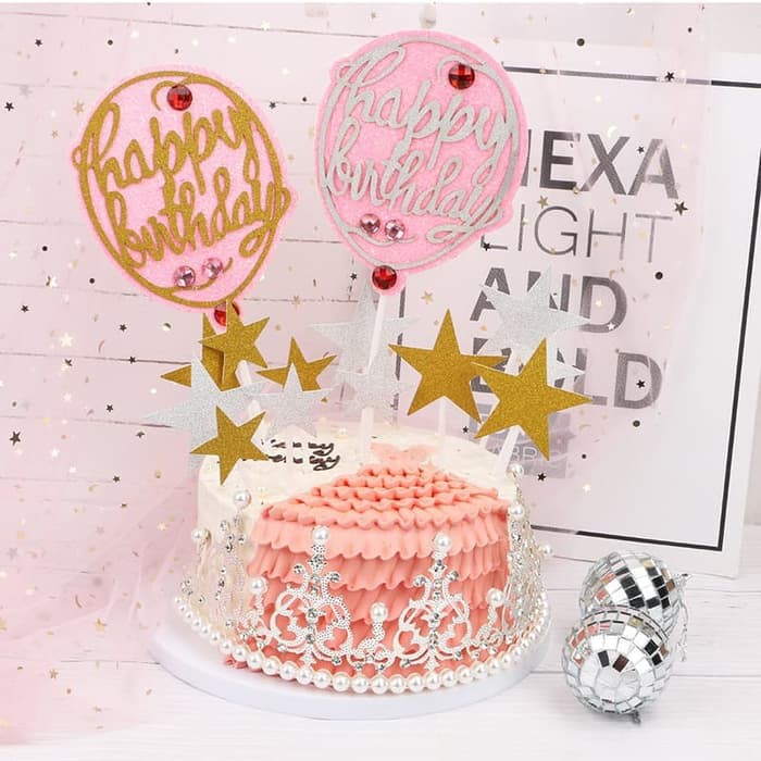 JGO topper cake awan dan pelangi / hiasan kue ultah hbd