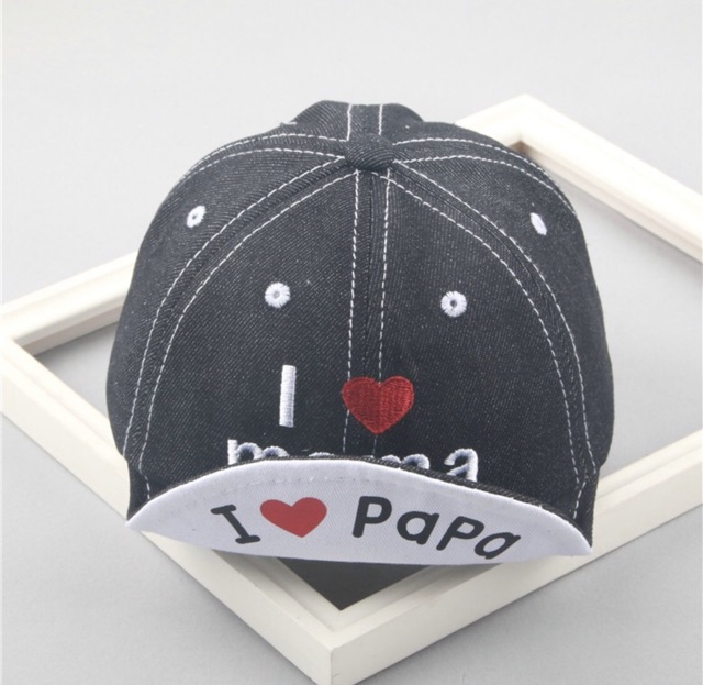 TOPI IMPORT I LOVE PAPA / I LOVE MAMA , TOPI BASEBALL HAT CAP BEANIE DENIM LEMBUT BAYI BALITA UNISEX