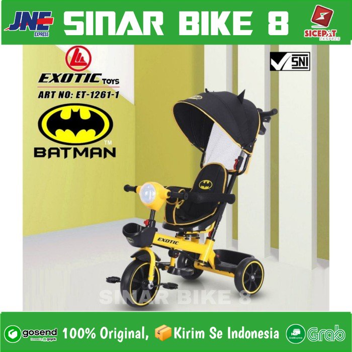 Sepeda Anak Roda Tiga 3 EXOTIC ET 1261-1 BATMAN Kursi Putar Tricycle Anak