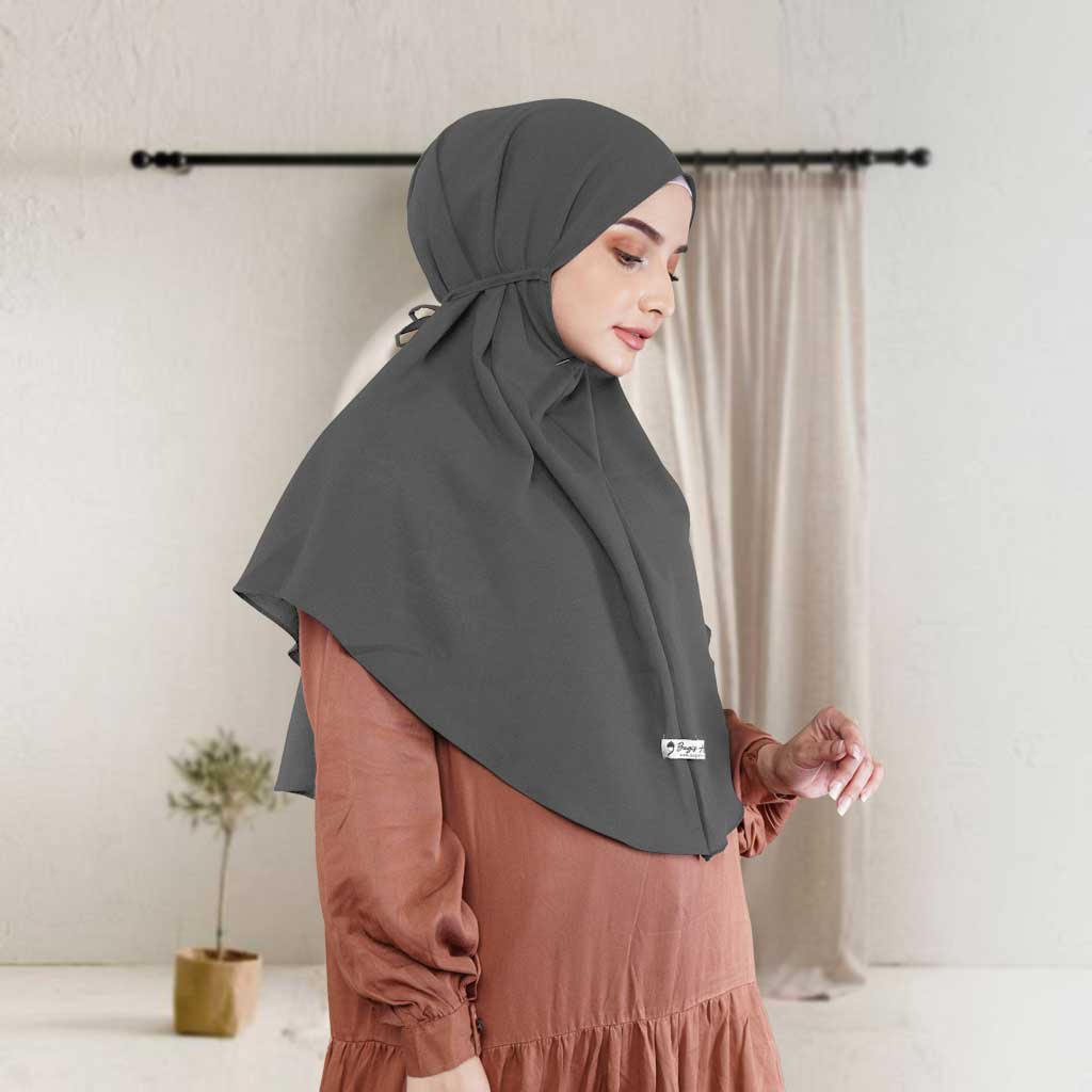 Bugis Hijab - Bergo Maryam Polos - Ukuran L - Bergo Instan-DARK GREY