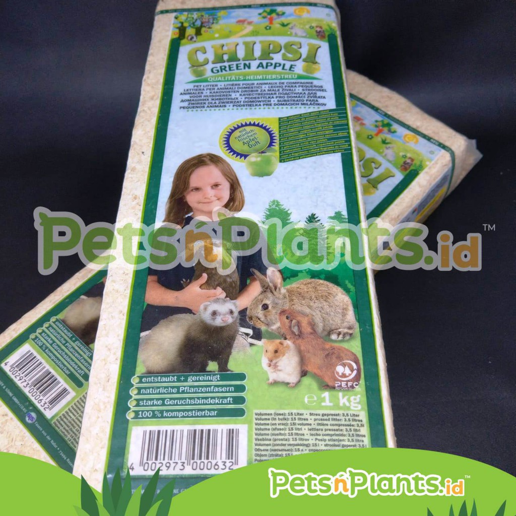 CHIPSI Green Apple Serut Serbuk Kayu Hamster Kelinci Guinea Pig Landak Mini Pet Bedding 3,5 15 Liter