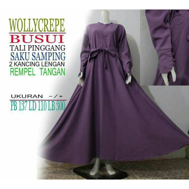 (Terbaru!!) Gamis WollyCrepe Busui / tali pinggang / saku samping / lengan panjang / tangan rempel