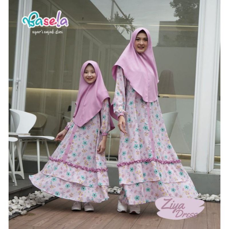 Gamis anak & bunda "ZIYA"dres basela kids original , gamis anak & moms new basela kids