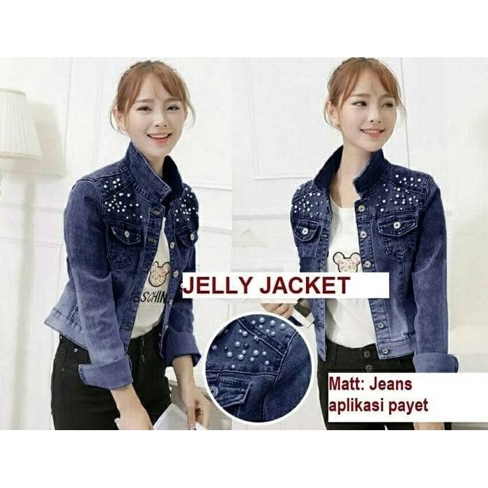 jaket jeans denim outer jacket wanita unik kekinian fashion korea
