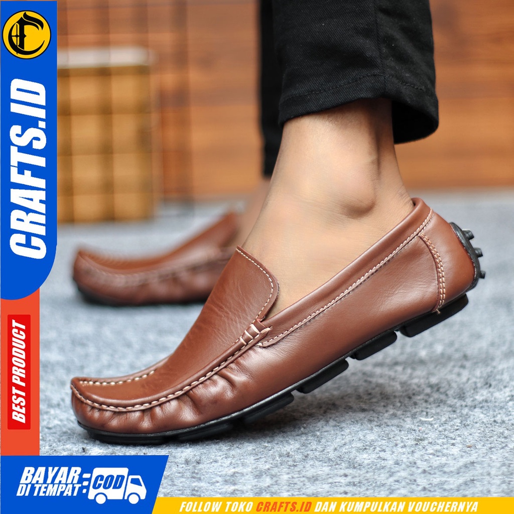 Sepatu Slip On Pria Sepatu Casual Pria Kulit Asli Kerja Kantor Kuliah Kondangan Sepatu Slop Pria Sepatu Hitam Pria CRAFT DALSEM