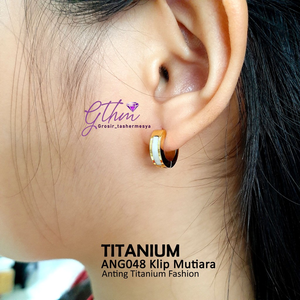 Anting titanium pearl ang048 klip mewah anti karat