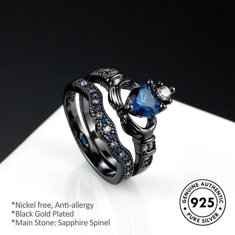 Cincin Sterling Silver 925 Model Mahkota Dengan Sapphire Elegan Untuk Wanita