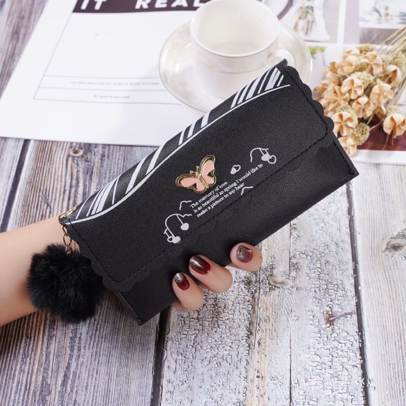 ♥TMALL88♥ Dompet Wanita Panjang Free Pom-Pom Dompet Wanita Import Real Pict