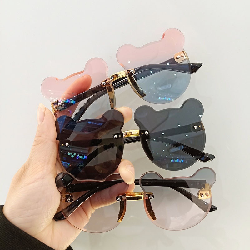 Kacamata Anak Perempuan Mickey Miki Minnie Mouse Frameless Transparant Glossy Fashion Gaya Cantik Cute Lucu