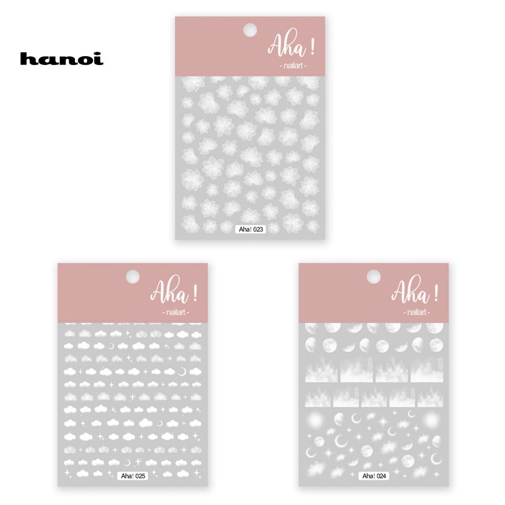 Han_ Stiker Decal Motif Bunga / Awan Putih Untuk Dekorasi Nail Art