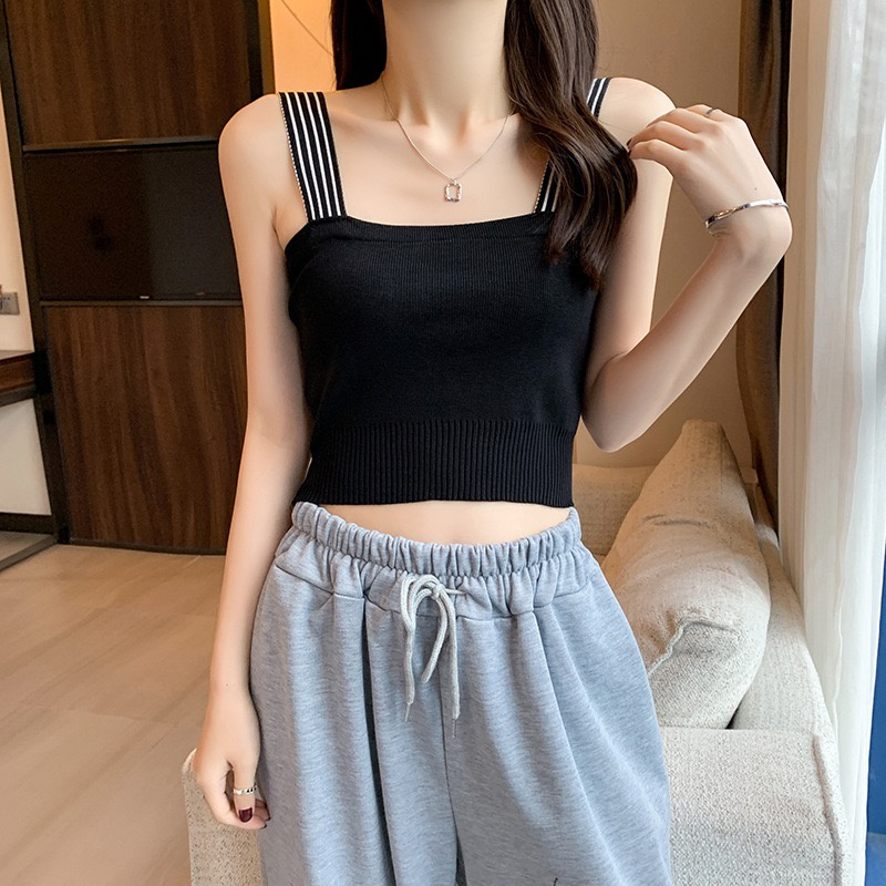 Smile Tank Top Wanita Square Neck Tank Top Import Style Korea 4052-black