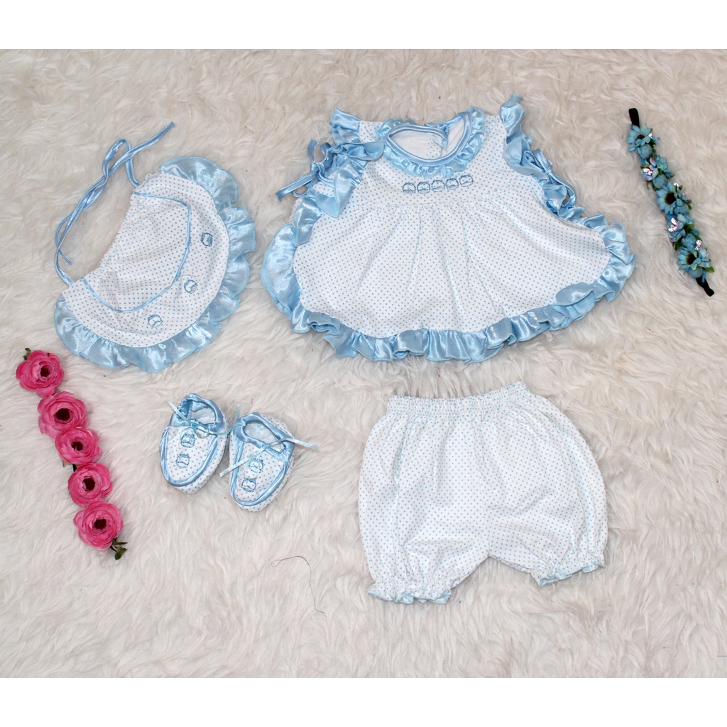 St Bayi Dot Kecil 4in1/Setelan Baju Anak Bayi 0-6Bln Motif Polkadot/Pakaian Stelan Bayi 0-6bln Murah