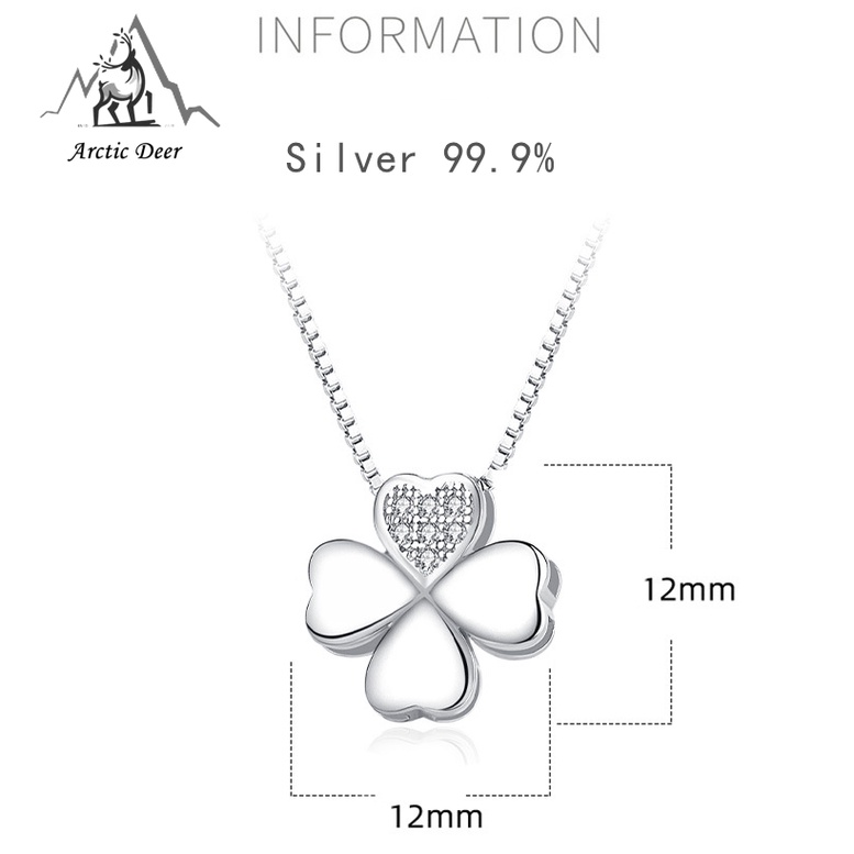 kalung WANITA-Four leaf clover KALUNG PERAK ASLI Unique personality s999 Original Arctic Deer