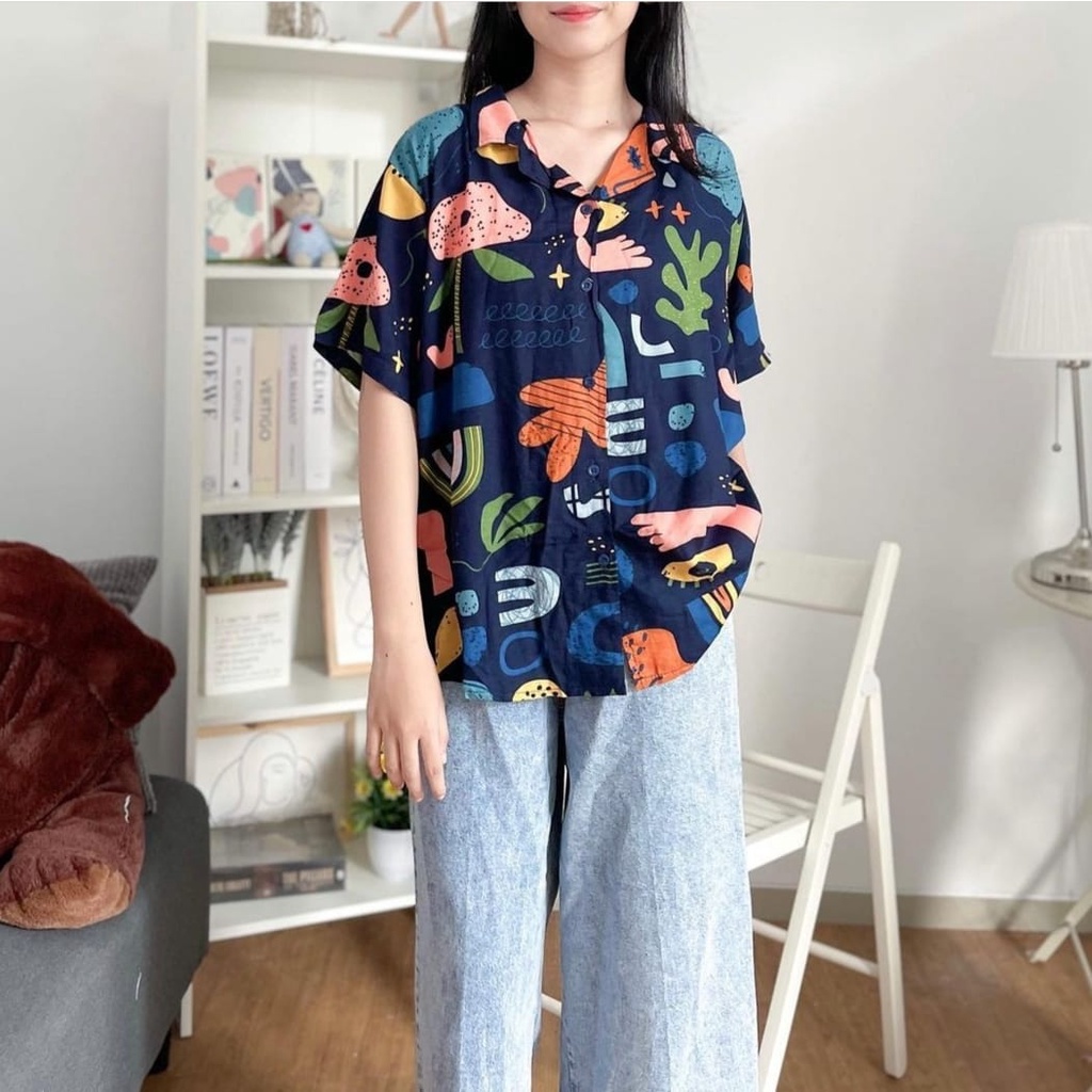 Kemeja Hawaii Pria Motif Kemeja Hawai Pria Bahan Rayon Lengan Pendek Kemeja Pantai Vneck Kekinian