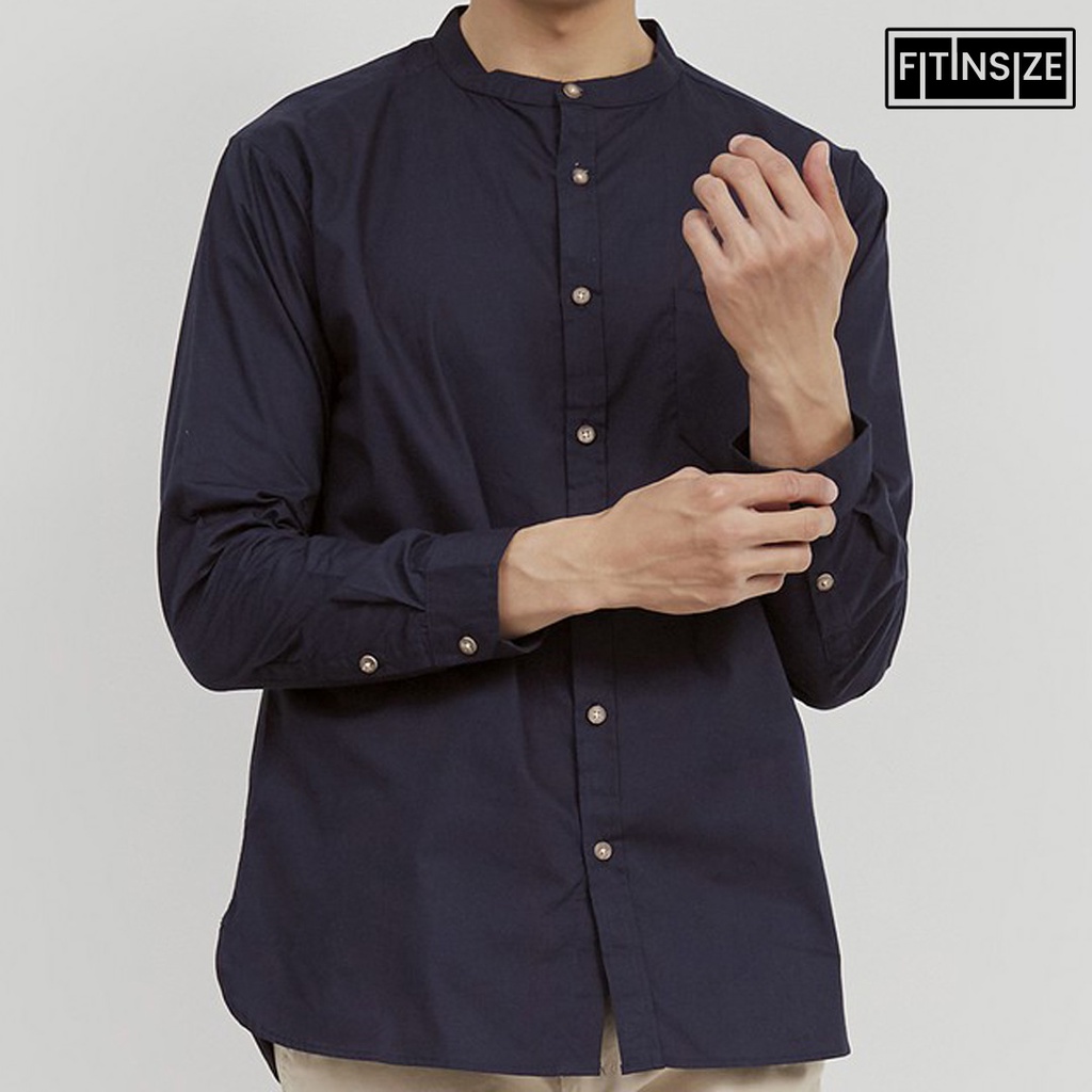 Kemeja Pria Shanghai Polos Oxford Panjang Navy