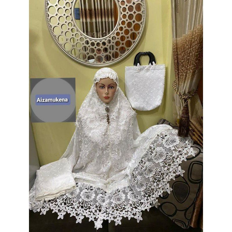 mukena senada kd full renda cantik sutra putih swarovsky (COD)