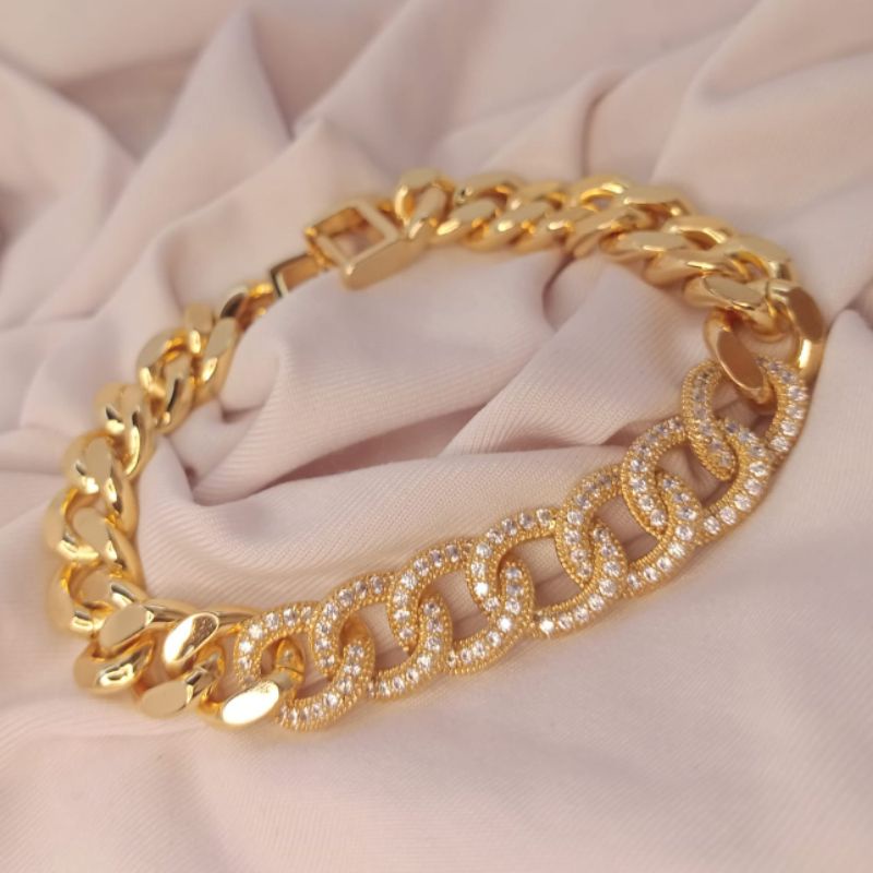 gelang rante motif kqpal mas zirconia gelang rantai gelang rantai wanita gelang xuping gelang lapis 