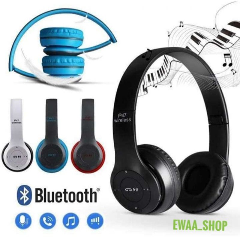 P47 HEADPHONE MIC BLUETOOTH WIRELESS EARPHONE LIPAT BASS GAYA KEKINIAN