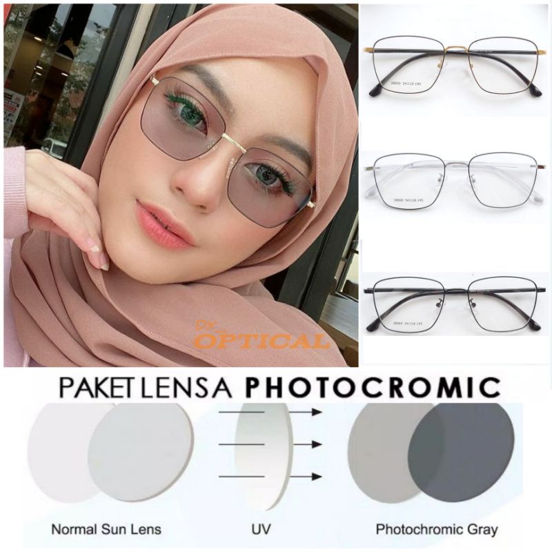 PAKET LENSA PHOTOCROMIC + Frame Kacamata | Frame Kacamata Wanita 38069 | Kacamata Minus Anti Radiasi