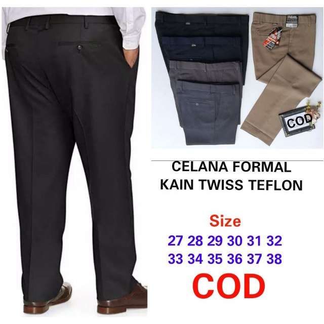 CELANA JUMBO PRIA BAHAN TWIST/TEFLON CELANA KERJA LONGGAR