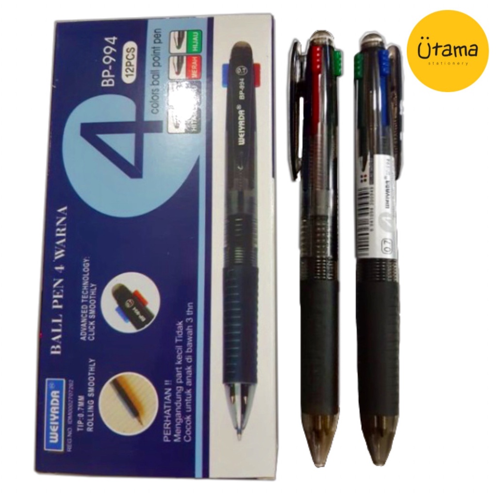 

Bolpen Weiyada 4 warna BP-994/Ballpoint/Bolpoin/Pena/Ballpen/Pulpen/Ball Pen