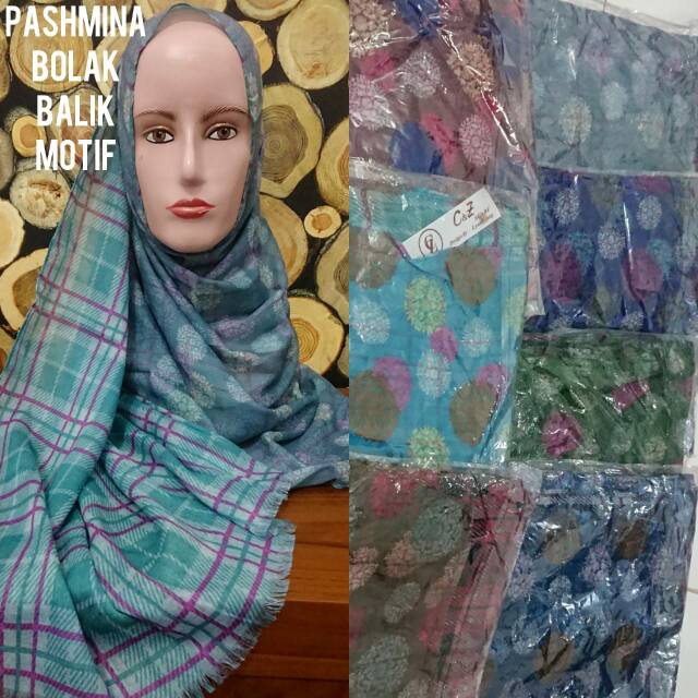 Jilbab hijab kerudung pashmina motif bolak balik bb c&z murah termurah 01