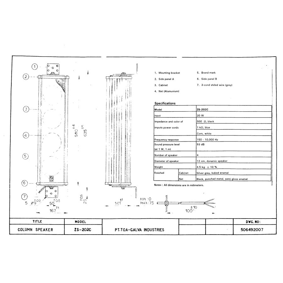 SPEAKER COLUMN 20W 20 WATT TOA ZS-202C