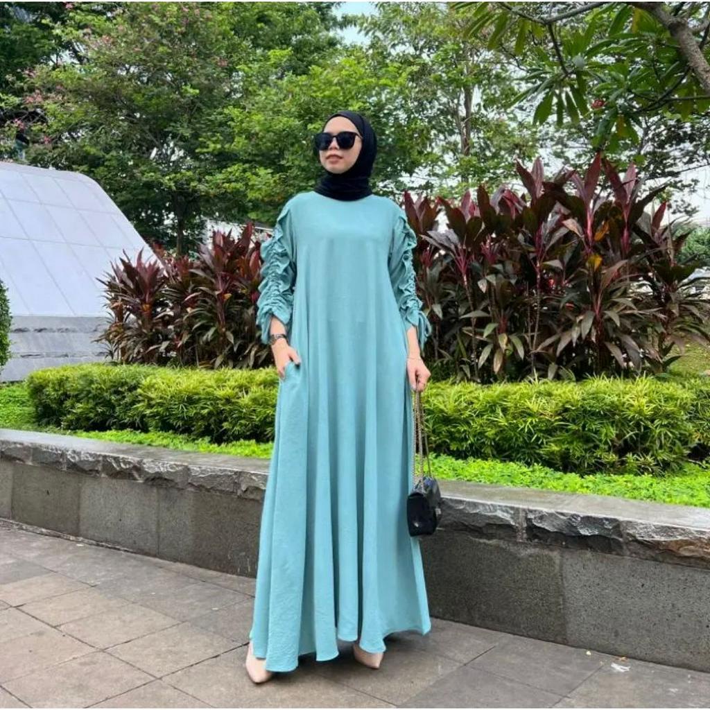 SORAYA DRESS SERUT LENGAN GAMIS WANITA MUSLIMAH AIRFLOW CRINCLE CRINCKLE