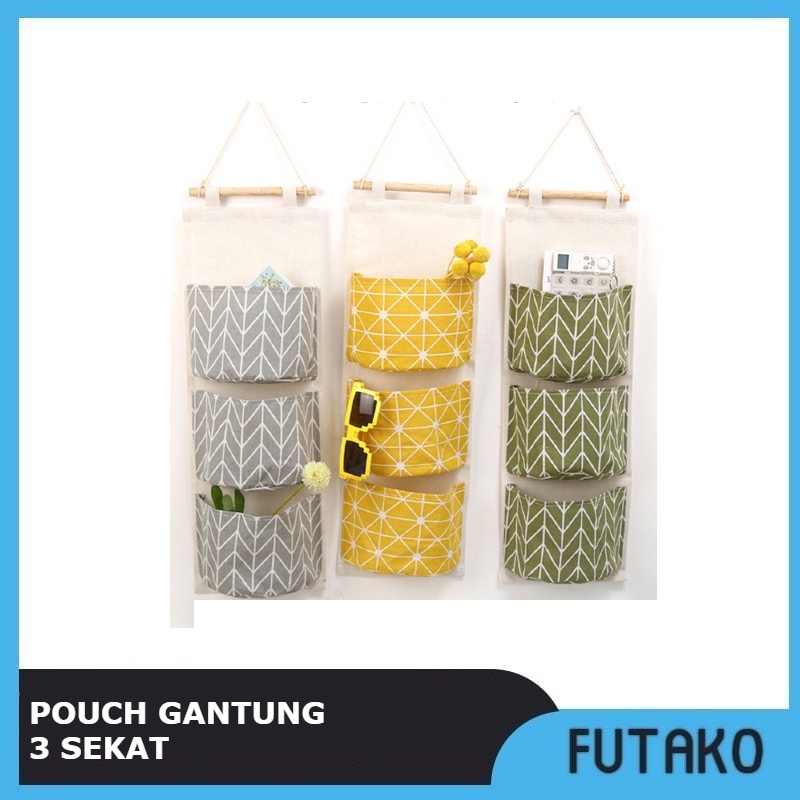 FUTAKO Pouch Gantung 3 Sekat Storage Bag Gantung Motif / Organizer 3 Sekat WARNA RANDOM