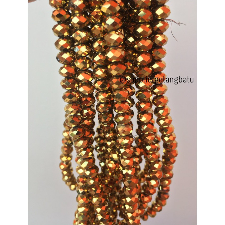 Crystal Ceko Doff 8mm GOLD METALIK aksesori beads manik donat rondelle kristal fashion cewek wanita