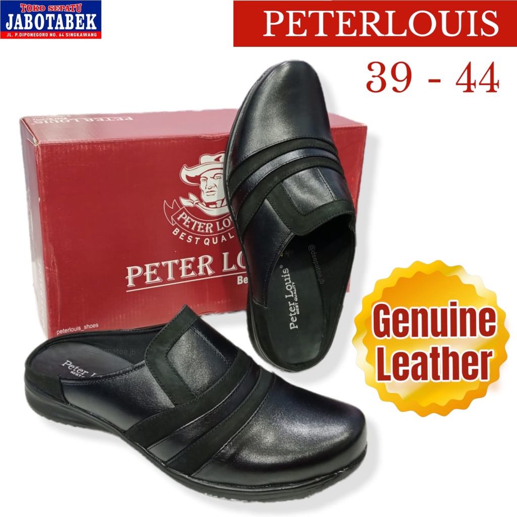 [COD] Sepatu sandal Pria Asli Kulit PETER LOUIS size 39-43 44 Sandal bustong cowok warna hitam polos