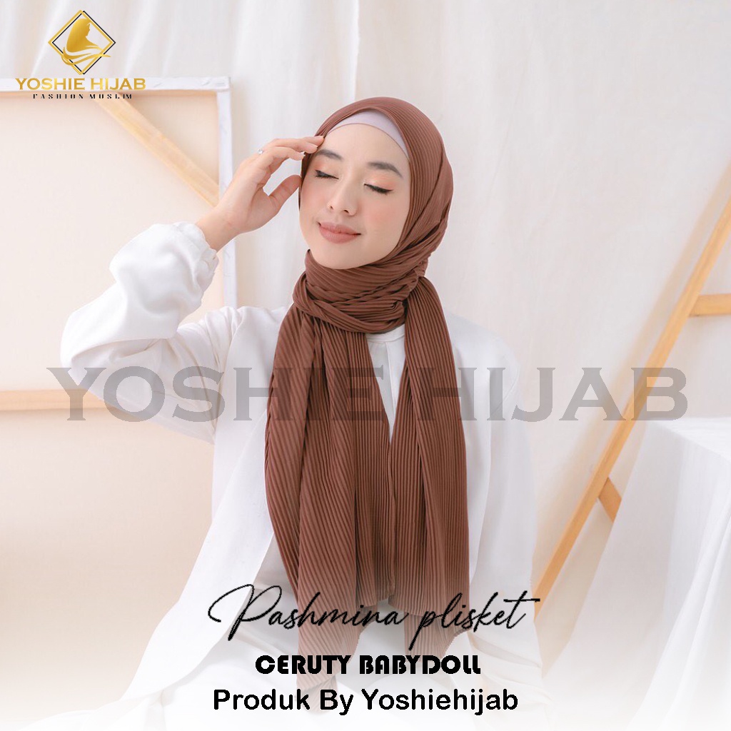 Jilbab Pashmina Plisket Ceruty Babydoll Full Lidi Premium