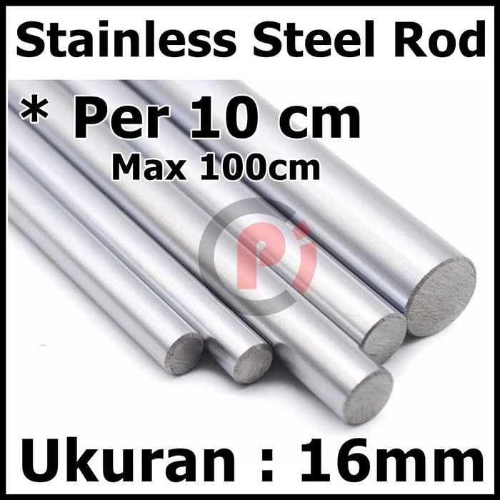 AS Stainless Steel Smooth Rod Linear Rail Ukuran 16mm 16 mm Per 10 cm