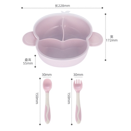 Tempat makan bayi anak Piring Sekat dengan sendok garpu dan tutup