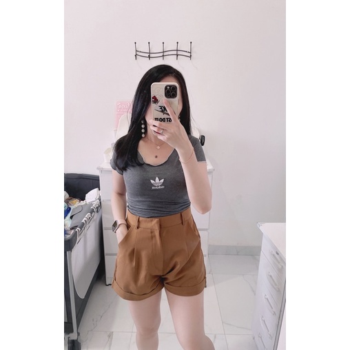 Croptop wanita vneck adidass,NY | baju Kaos spandek wanita | croptop vneck wanita murah | aquarius boutique89 grosir