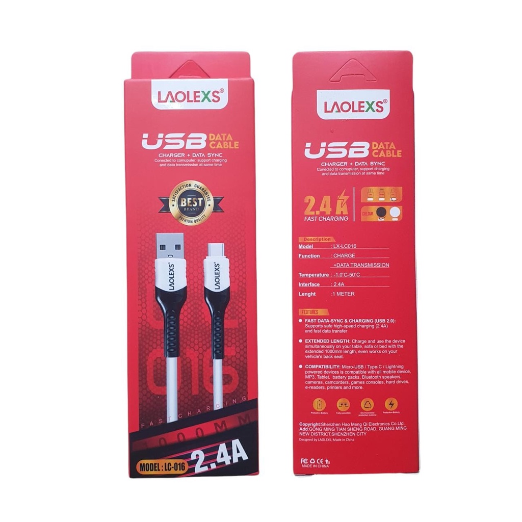 Kabel Data LAOLEXS LX-LC016 V8 Micro/ Type C/ Lightning FastCharging 2.4A (Garansi Resmi 12 Bulan)