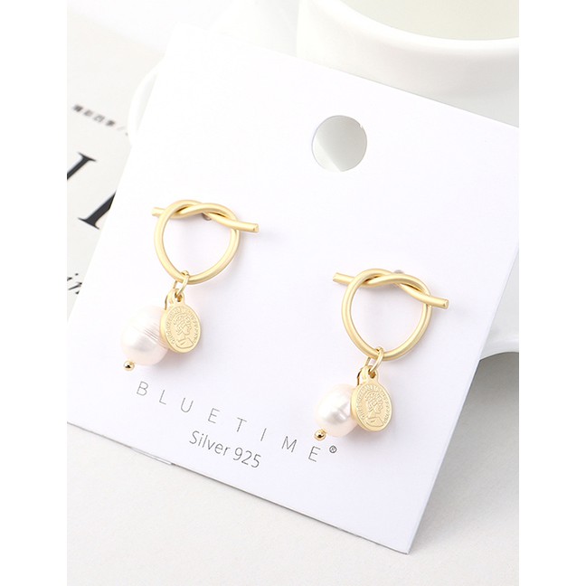 LRC Anting Tusuk Fashion Gold Plated Gold Heart-shaped Pearl Cutout S925 Silver Needle Earrings Y628