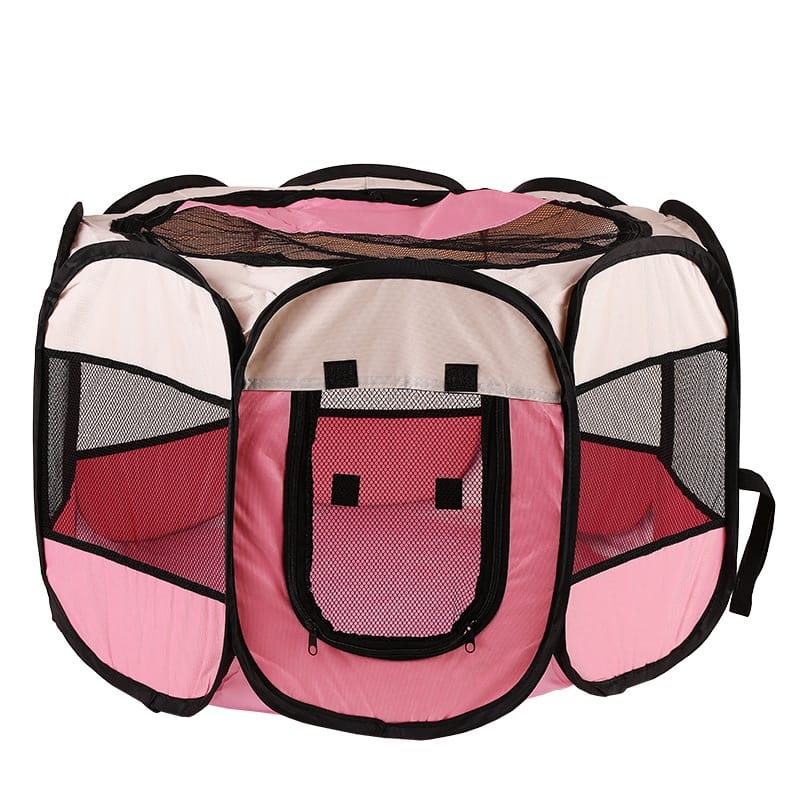 Kandang Lipat Tenda Hewan Portable Pet Cage Folding Pet Tent Octagonal-Pink