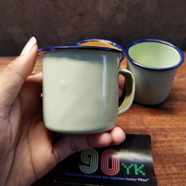 Gelas ENAMEL Ijo Polos 6cm JADUL 90an. Mug Ndeso Blek Seng. Alat Dapur Makan Minum Klasik. MURAH