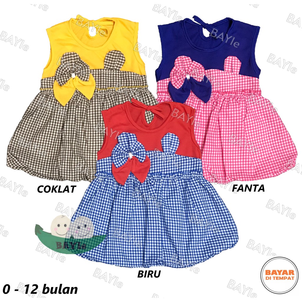 BAYIe - Baju bayi/Anak Perempuan Dress Ballon motif Pita Kombinasi PLANET KIDS usia 0 -12 bulan