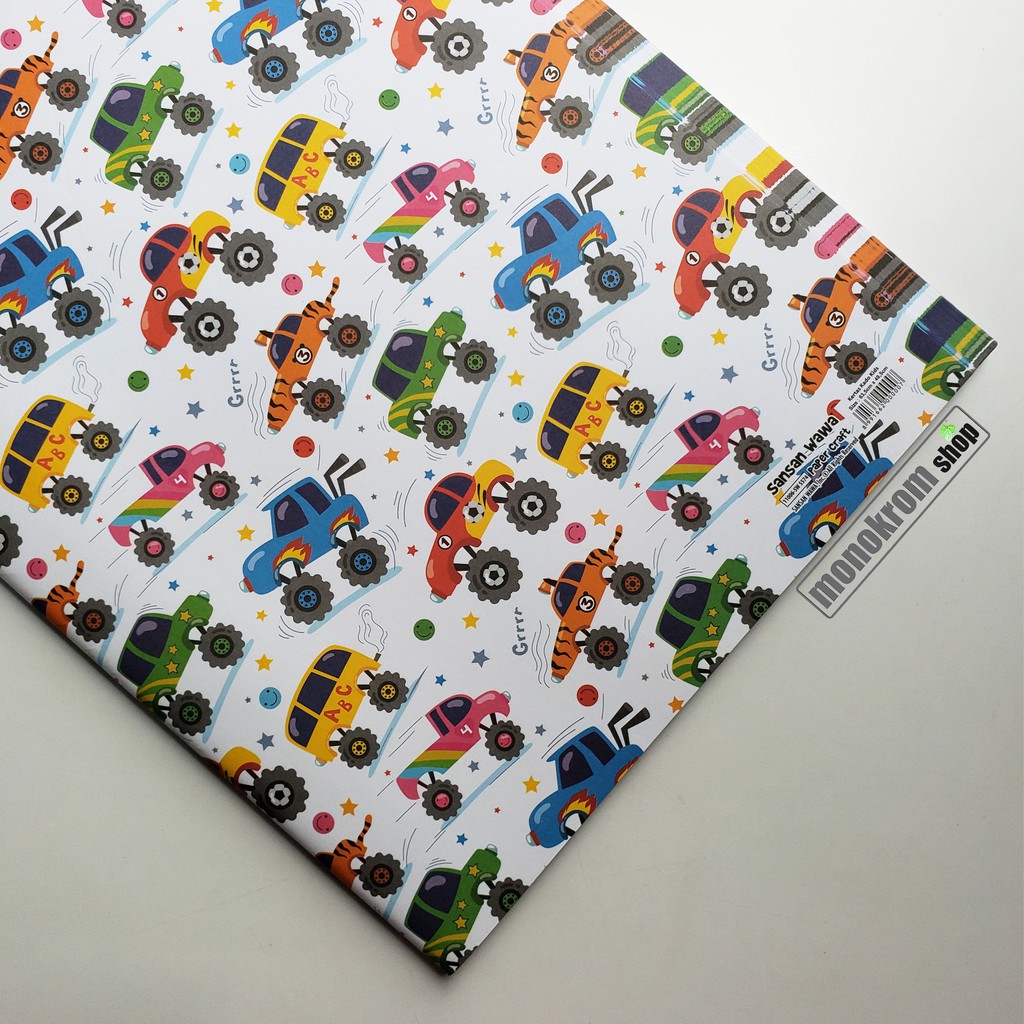 Kertas Kado Sansan Wawa Kids Motif Mobil Trail Car Putih - Wrapping Paper