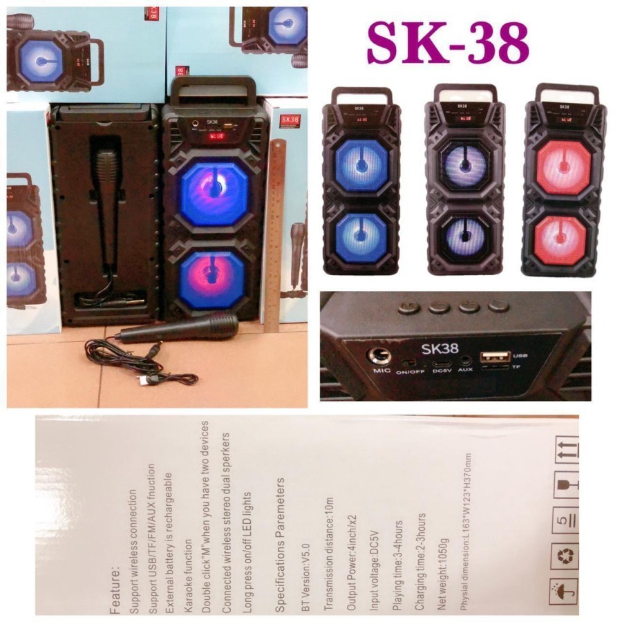 SPEAKER BLUETOOTH SK-38 + MIC KARAOKE PORTABLE SPEAKER TWS SK38 SPEAKER MUSIC BOX BLUETOOTH