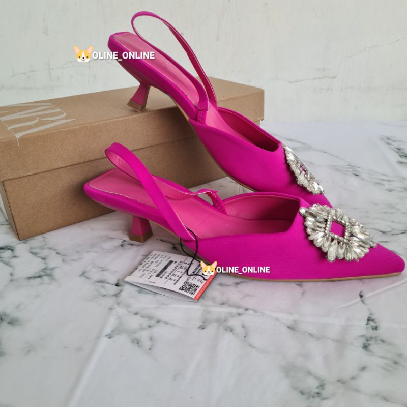 Sandal slip on crystal selop heels and flat colorful green blue black pink fuschia yellow highheels tali belakang sepatu big pretty rhinestone sandal shoes