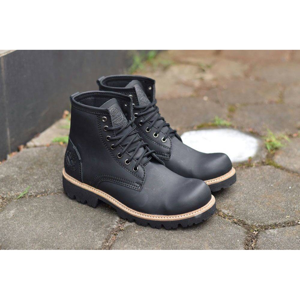 Termurah# Sepatu Boot Pria Kulit Sapi Asli Full Black  Sepatu Boots Pria Work Safety Boots PU Gaya