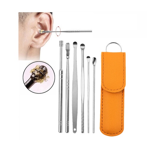 Pembersih Telinga Korek Kuping Ear Wax Picker 1 Set 6 PCS Stainless Steel