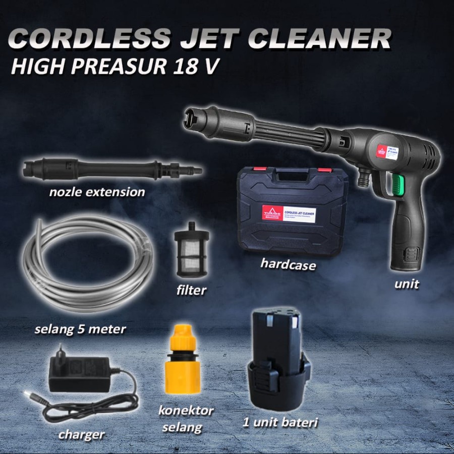 PROMO KEMERDEKAAN !!! BISA COD MESIN CUCI MOBIL STEAM MOBIL/MOTOR CORDLESS-YUKIDO JET CLEANER 18V 1 BATERAI